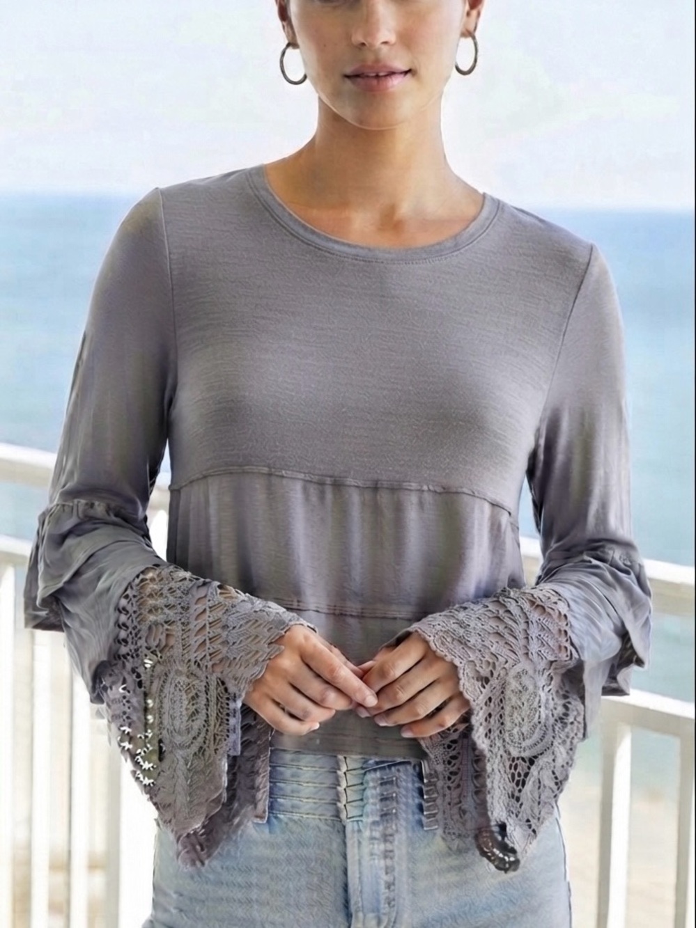 POL BOHEMIAN Gray Women's Top
